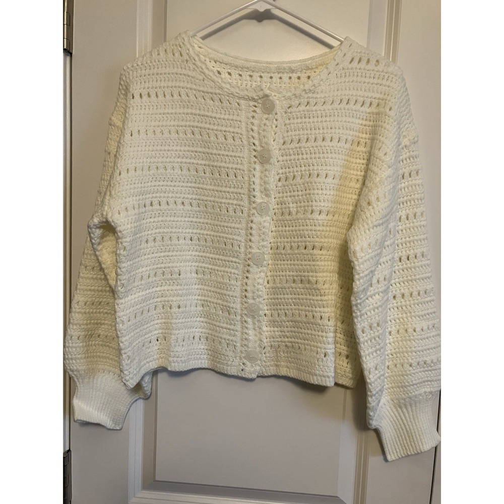 Beaudrm Knit Sweater Cardigan Women Small Cream New Hollow Crochet C1069